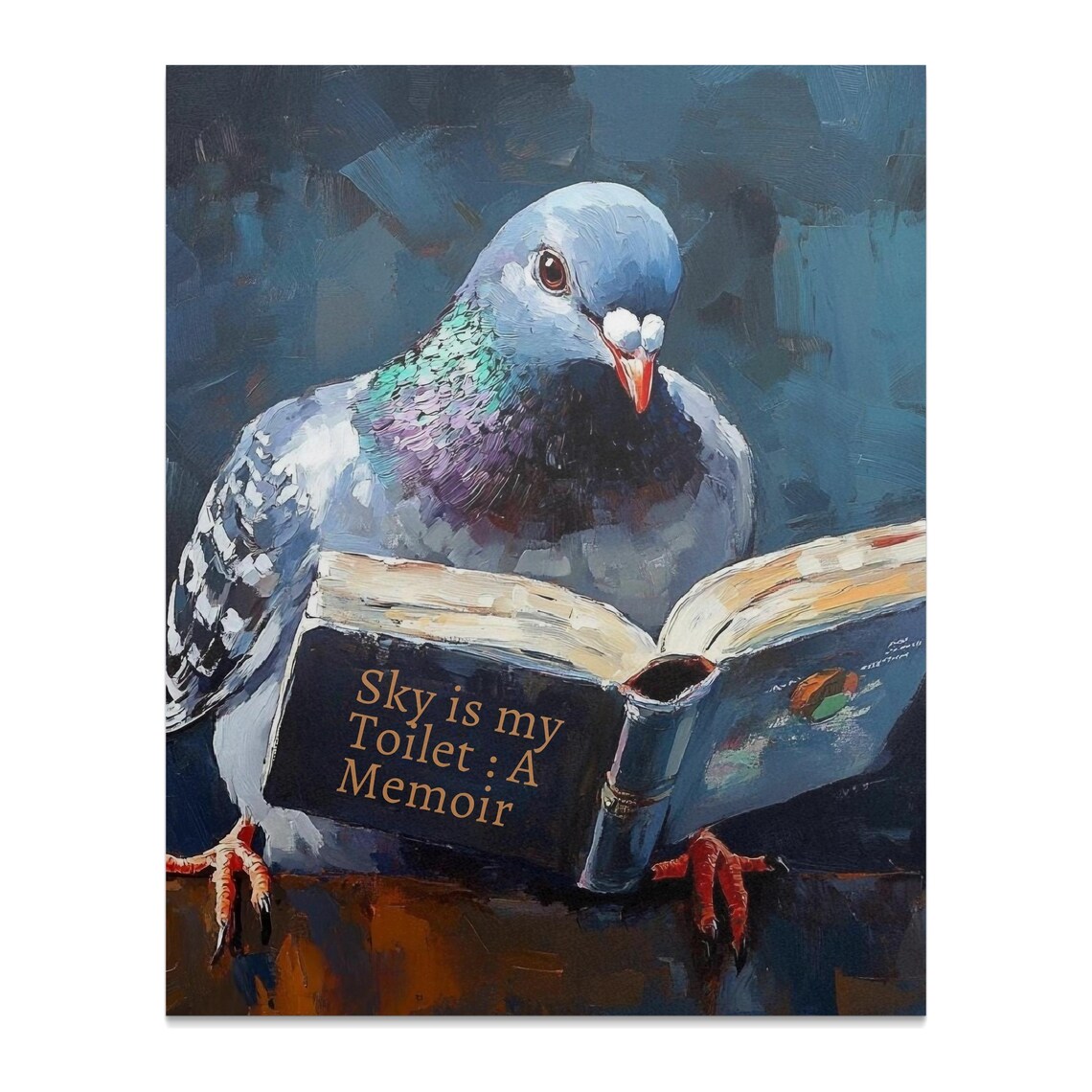 Funny Pigeon Reading Sky Is My Toilet Memoir Book Oil Painting Poster - Image 2