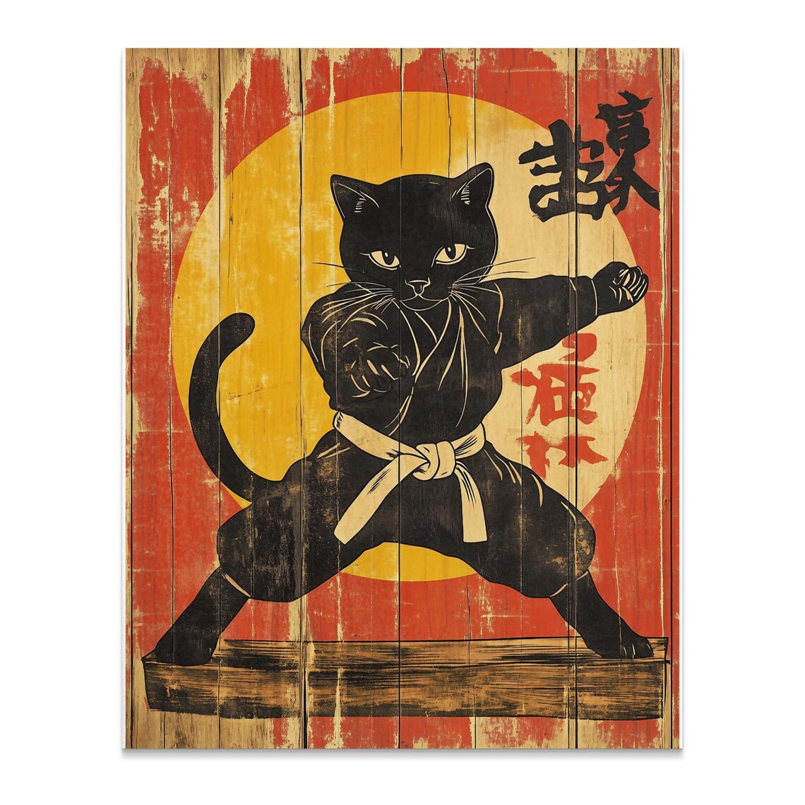 Karate Cat Vintage Style Poster, Japanese Decor - Image 2