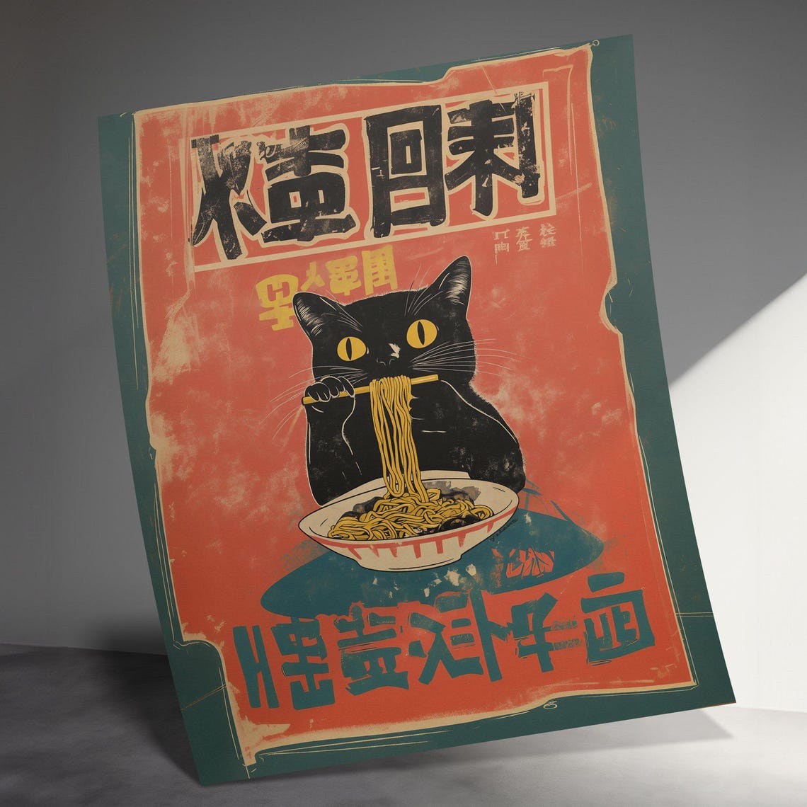 Black Cat Ramen Noodles Vintage Japanese Style Kitchen Poster - Image 3