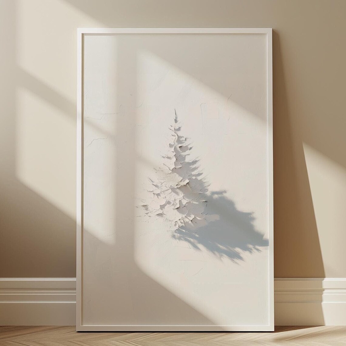 White Plaster Fir Tree Minimalist Textured Christmas Art Poster