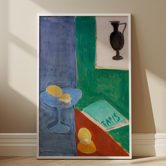 Matisse Inspired Fauvist Still Life Lemons Glass Bowl Bold Color Wall Art Print