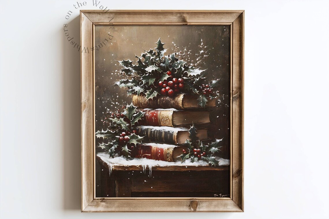 Christmas Rustic Book Still Life, Moody Winter Art Print - Image 2