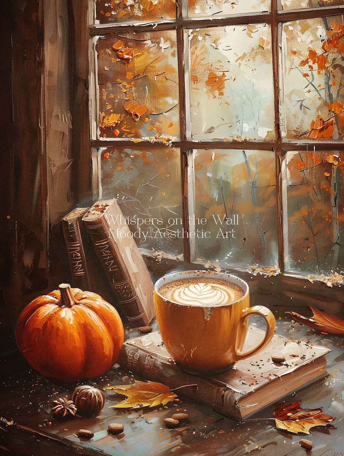 Pumpkins and Coffee, Rustic Autumn Art Print - Image 5