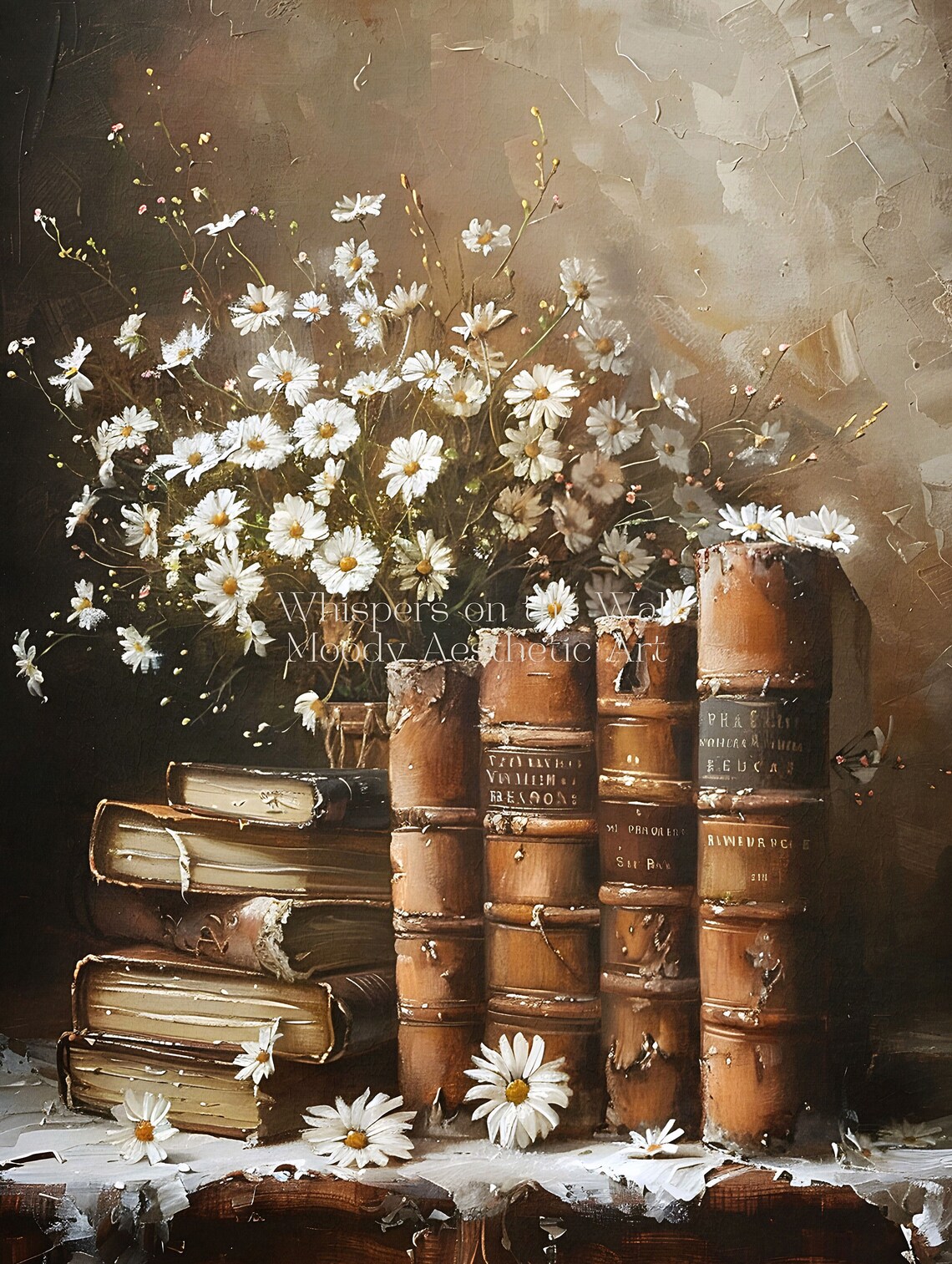 Daisy Leather Bound Books Art Print, Dark Academia Decor - Image 5
