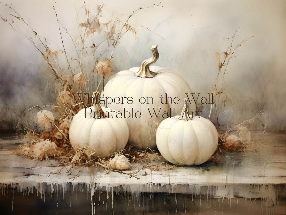 White Pumpkins Watercolor Fall Still Life Soft Autumn Wall Poster - Image 3