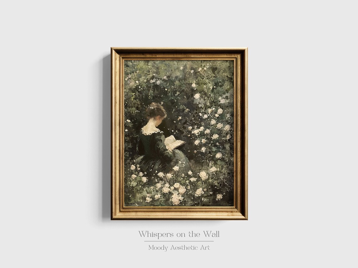 Woman Reading Art Print, Moody Summer Victorian Decor - Image 3