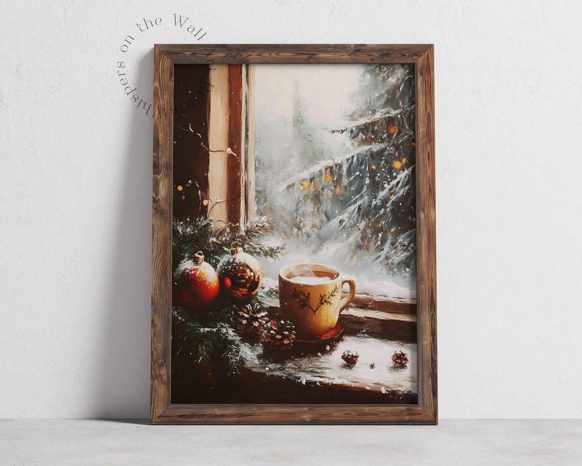 Cozy Christmas Mug Ornaments On Snowy Windowsill Winter Poster - Image 6