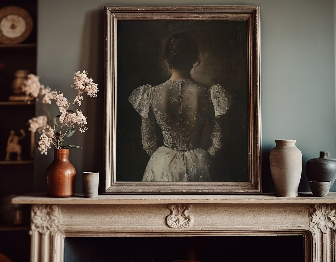 Vintage Woman Painting, Dark Academia Art Print - Image 6