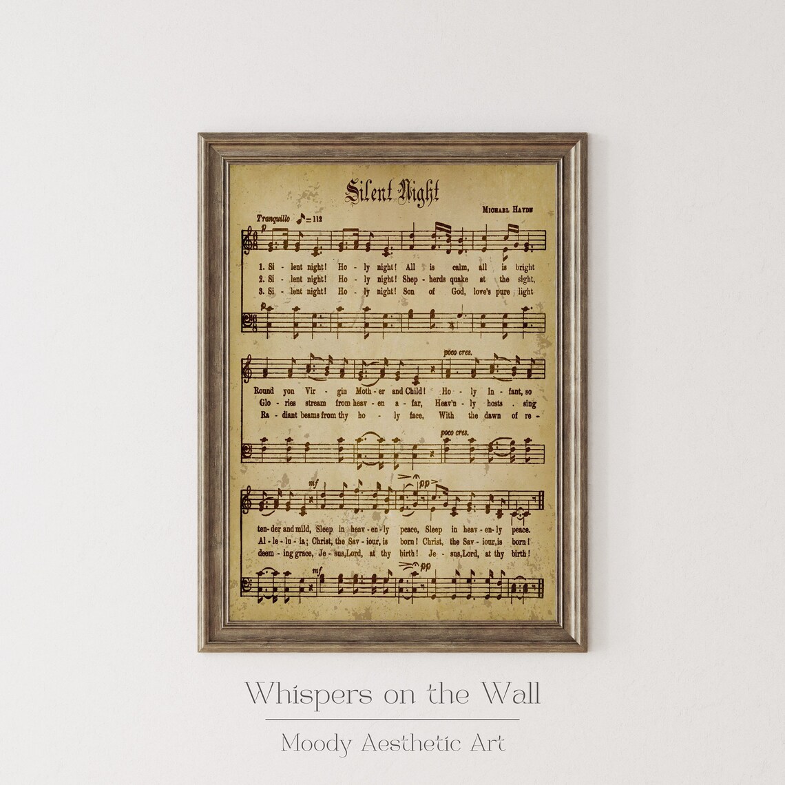 Vintage Silent Night Christmas Art Print, Holiday Decor - Image 3