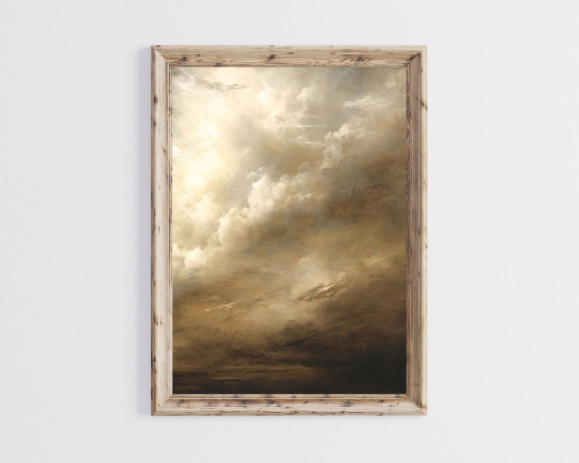 Moody Cloud Painting Set of Two Vintage Neutral Sky Wall Poster - Image 2