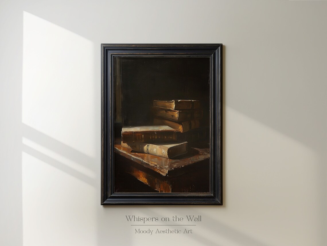 Book Stack Art Print, Dark Academia Decor - Image 2