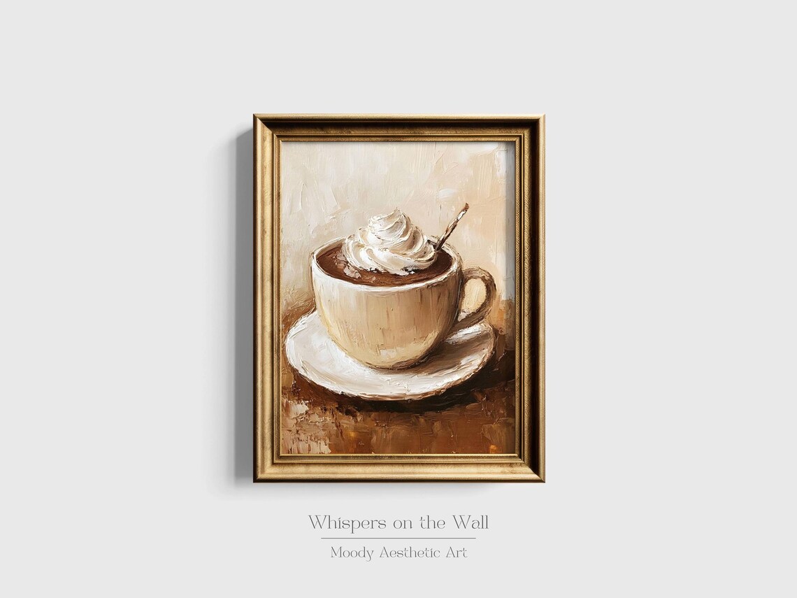 Hot Chocolate with Whipped Cream Cozy Coffee Oil Painting Poster - Image 2