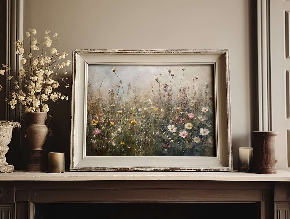 Muted Wildflower Landscape, Moody Floral Art Print - Image 6