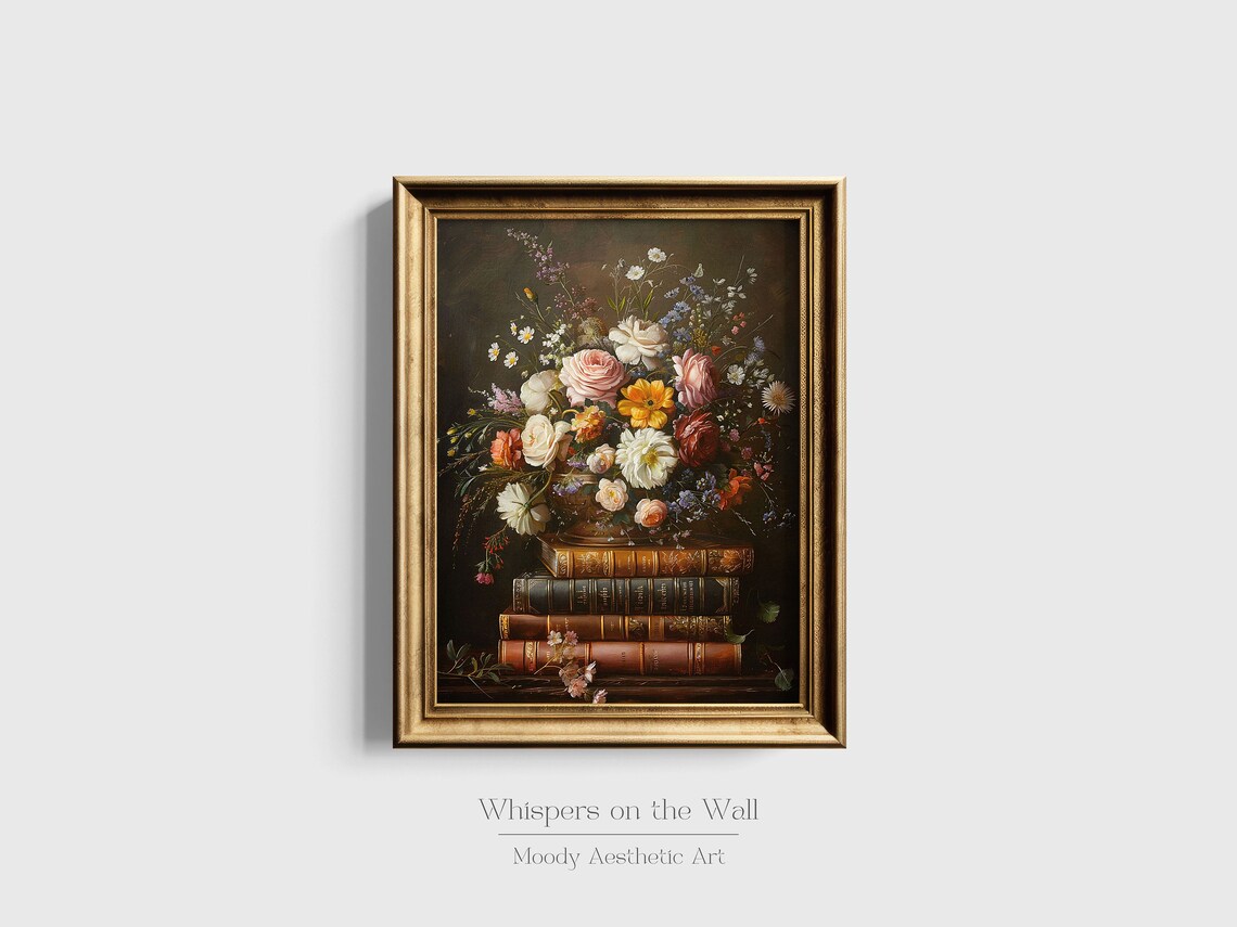 Floral Leather Bound Books Art Print, Dark Academia - Image 2