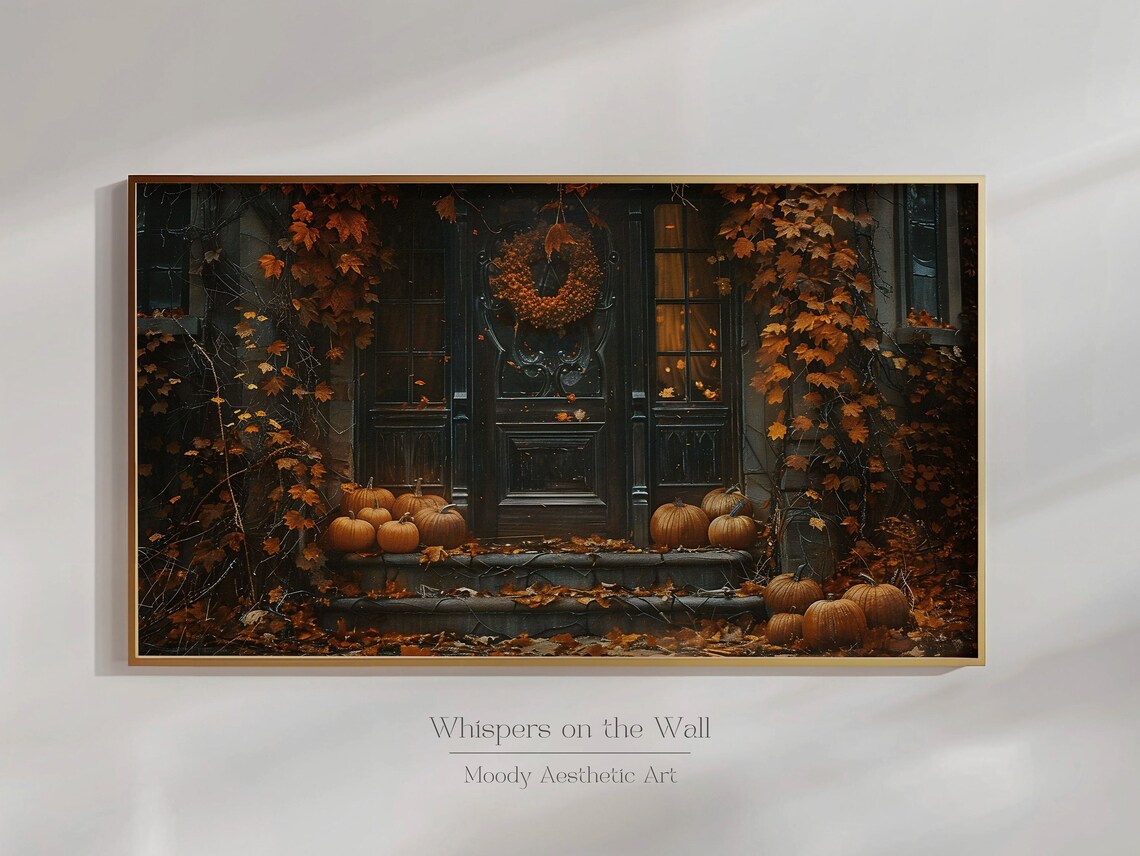 Fall Doorstep Pumpkin Painting, Halloween Wall Art - Image 3