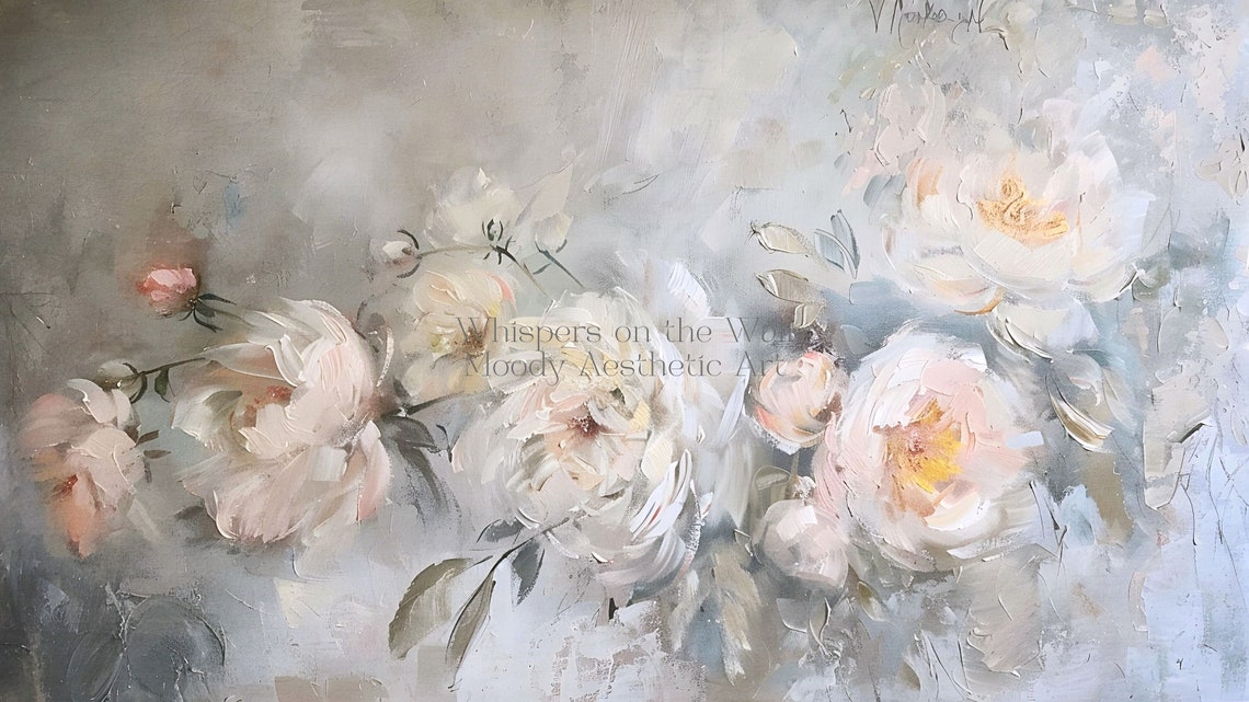 Blush Pink Roses Impressionistic Floral Painting Vintage Style Poster - Image 5