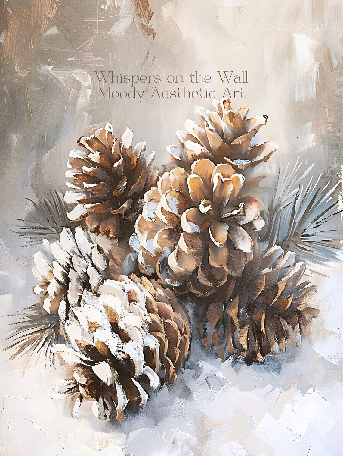 Snowy Pinecones Winter Still Life Vintage Oil Painting Poster - Image 5