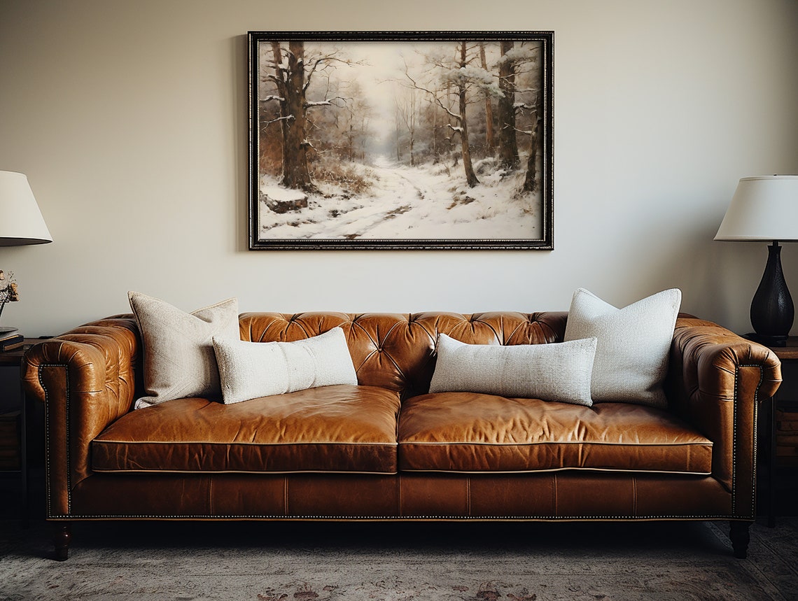 Snowy Winter Forest Path Vintage Moody Landscape Wall Poster - Image 2
