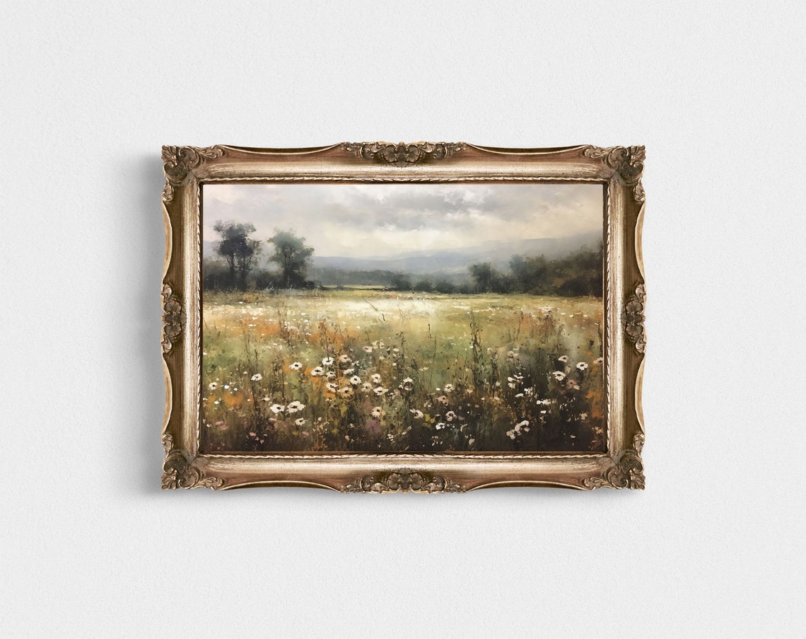Wildflower Field Art Landscape Oil Painting Moody Floral Wall Art Vintage Wildflower Print Floral Living Room Wall Art 025 - Image 5