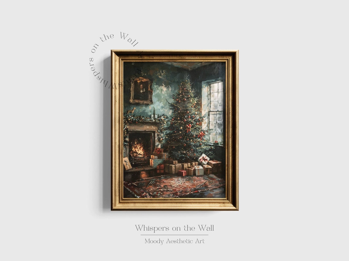 Vintage Christmas Tree Fireplace Cozy Victorian Holiday Room Poster - Image 3