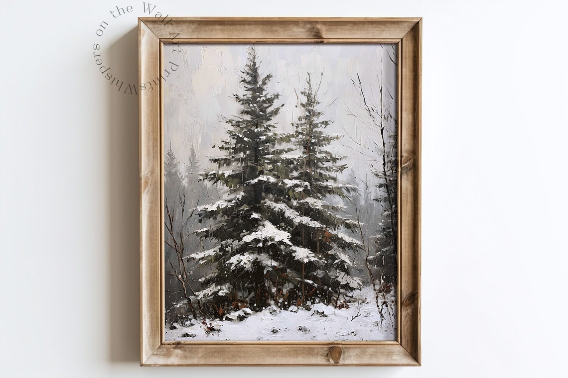 Soft Snow Covered Evergreen Trees Foggy Winter Landscape Poster - Image 2