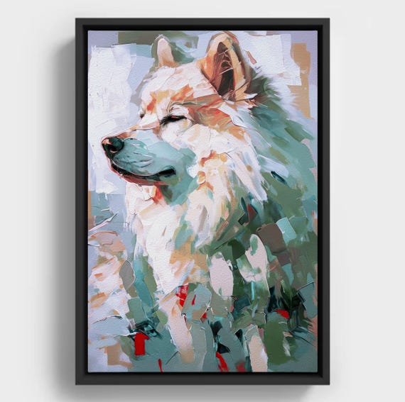 Samoyed Dog Portrait Abstract Expressionist Animal Artwork Modern Pet Decor