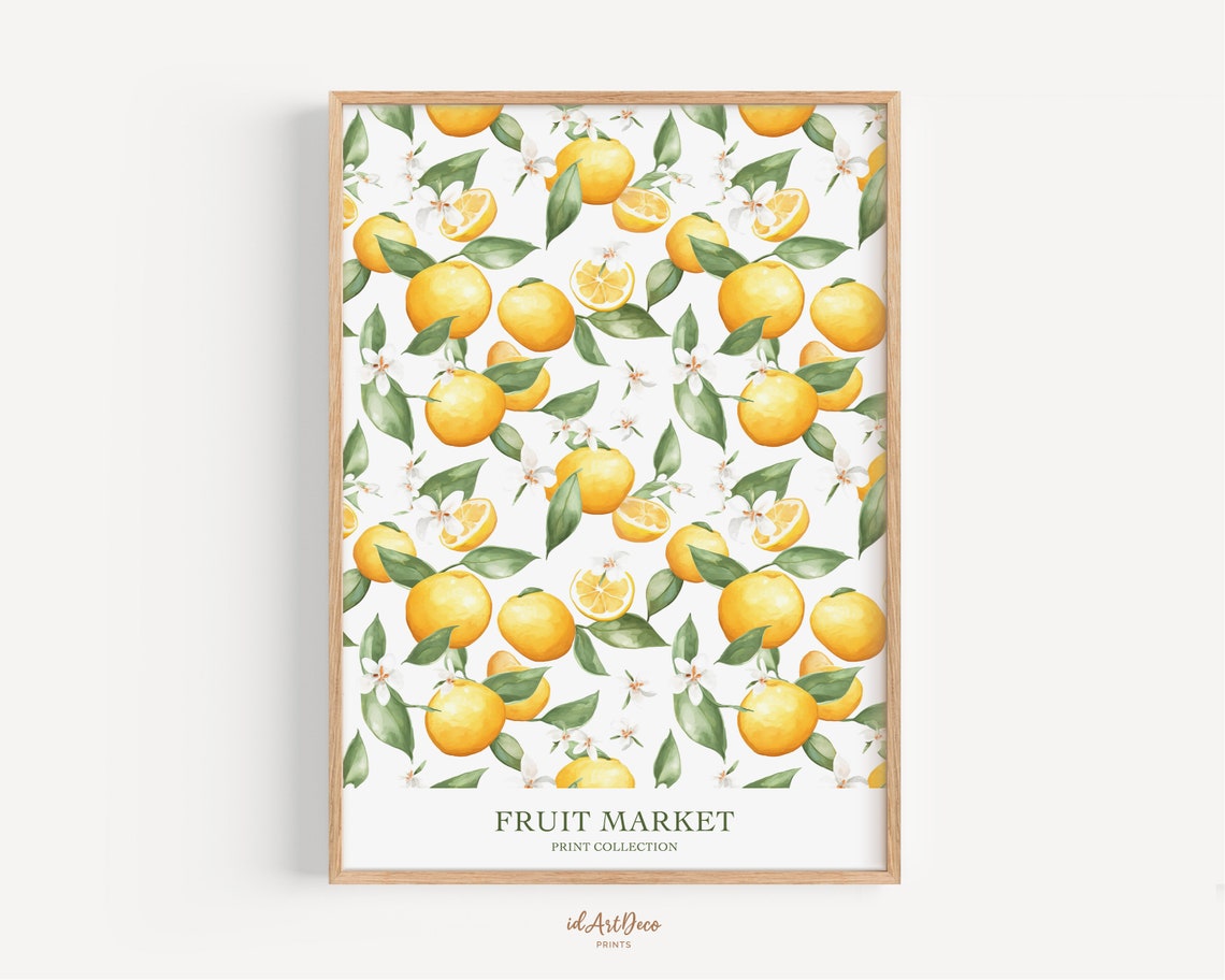 Fruit Market Lemon Citrus Orchard Pattern Kitchen Wall Poster - Image 3