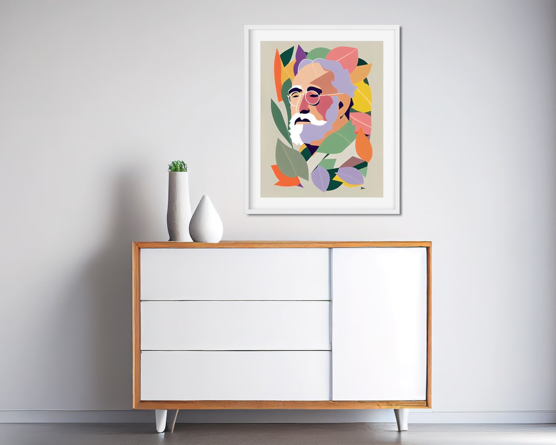 Modern Abstract Portrait Bearded Man Glasses Colorful Leafy Poster - Image 3