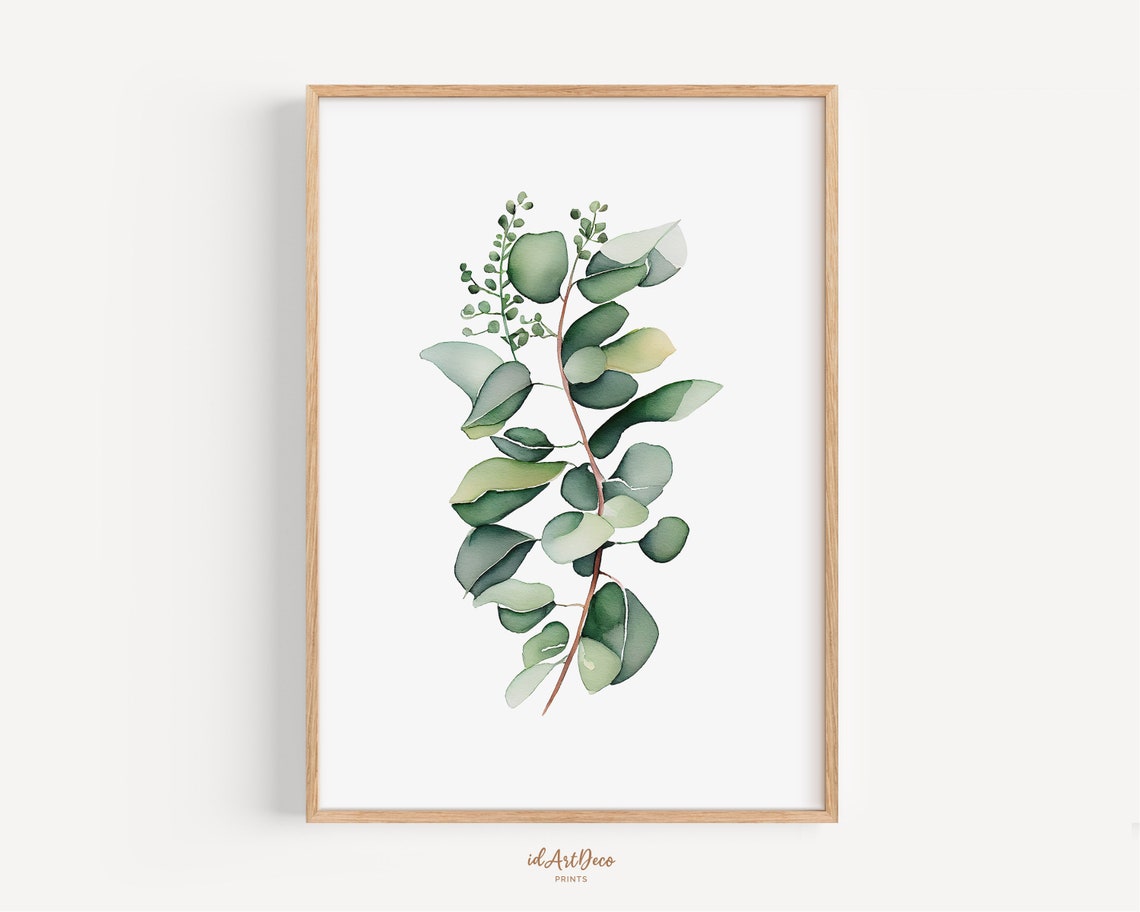 Watercolor Eucalyptus Sprig Green Botanical Minimalist Art Poster