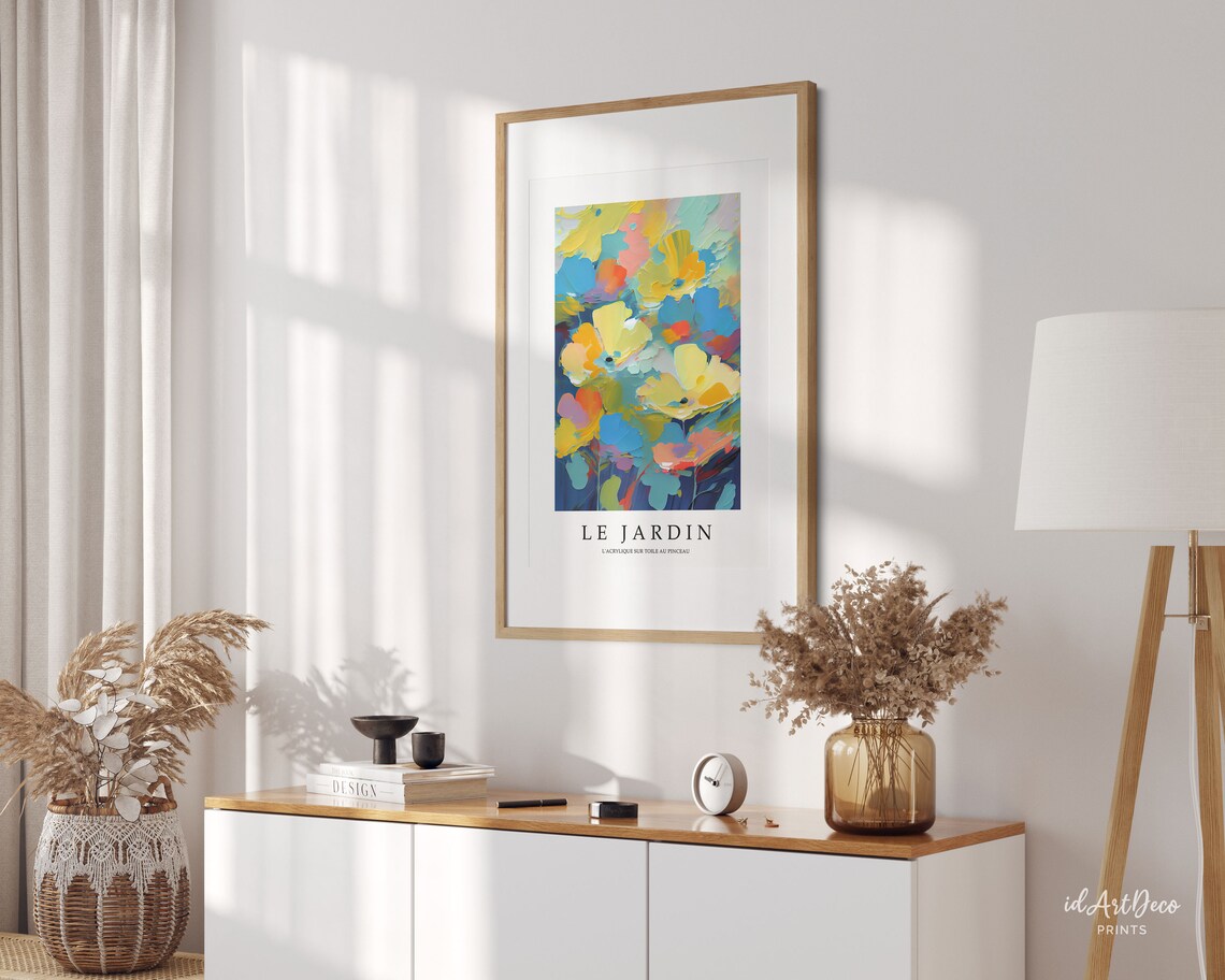 Le Jardin Colorful Floral French Garden Painting Typography Poster