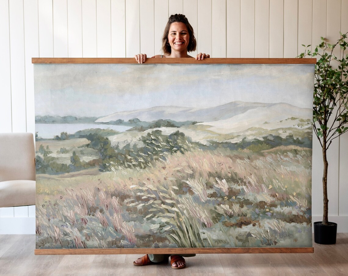 Coastal Meadow Wildflowers Lake Vintage Oil Landscape Poster