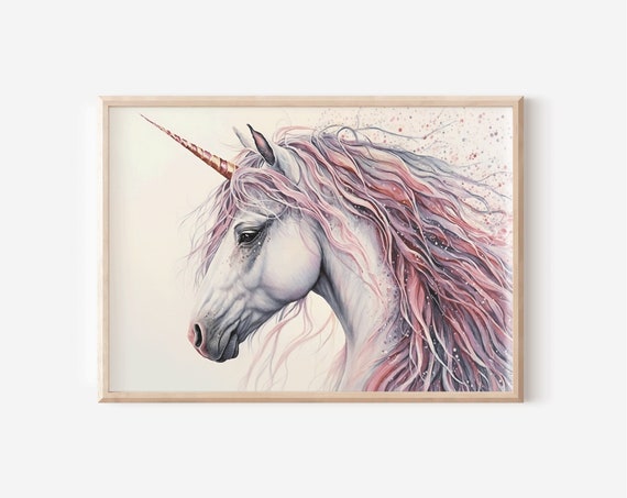 Unicorn Watercolor Poster for Girls Bedroom Nursery