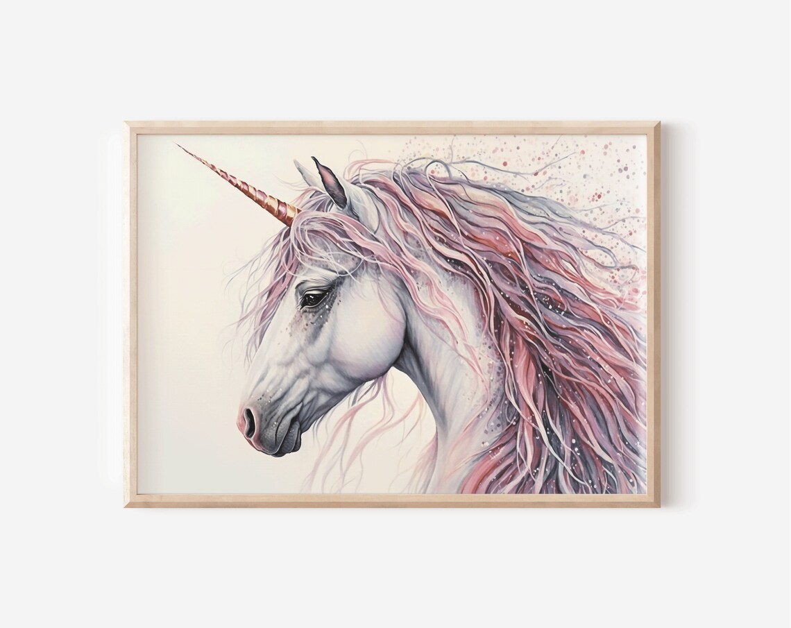 Unicorn Watercolor Poster for Girls Bedroom Nursery
