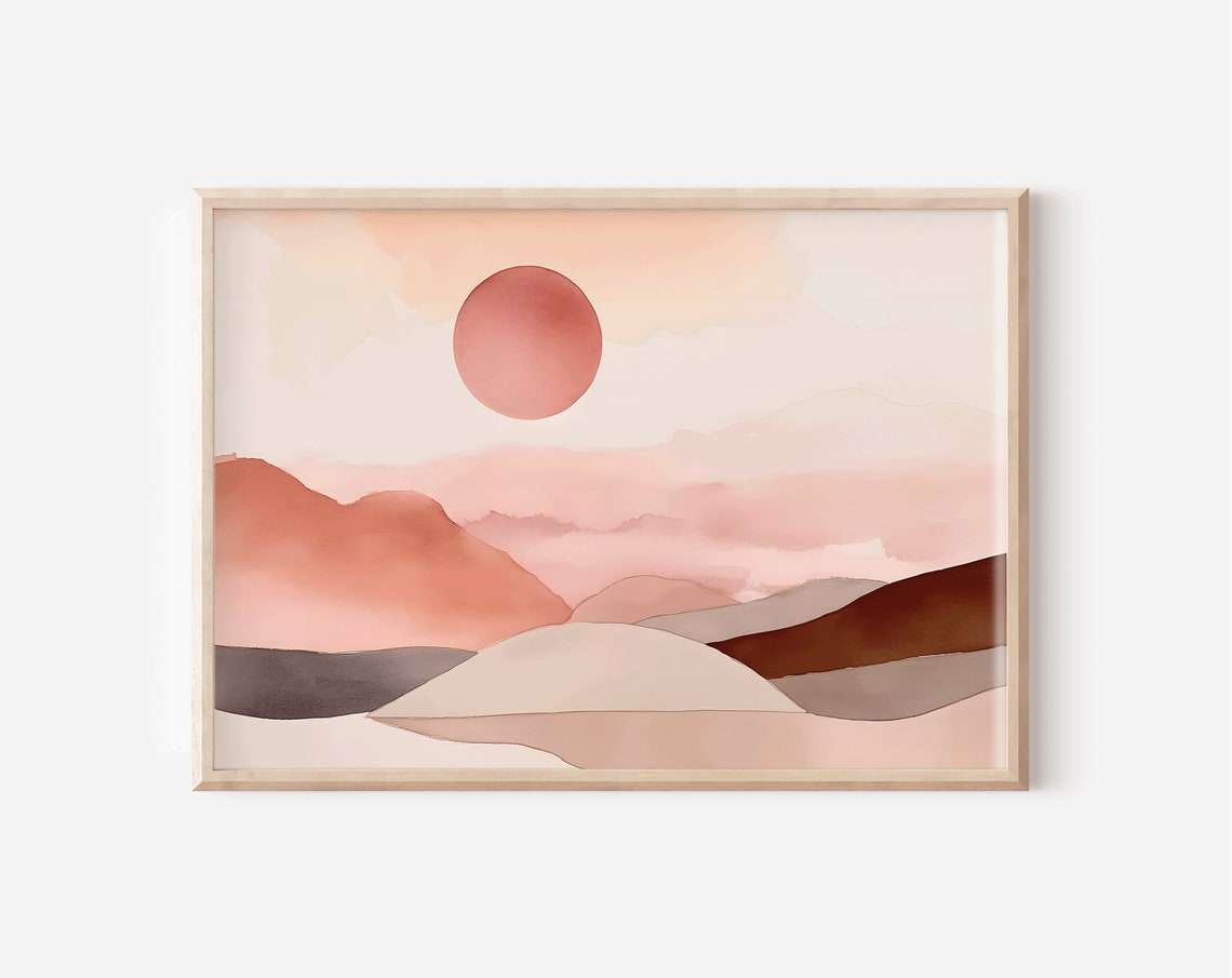 Abstract Sunset Art Print Watercolor Warm Color Palette Burnt Orange Abstract Landscape Boho Home Dcor Sunset Print