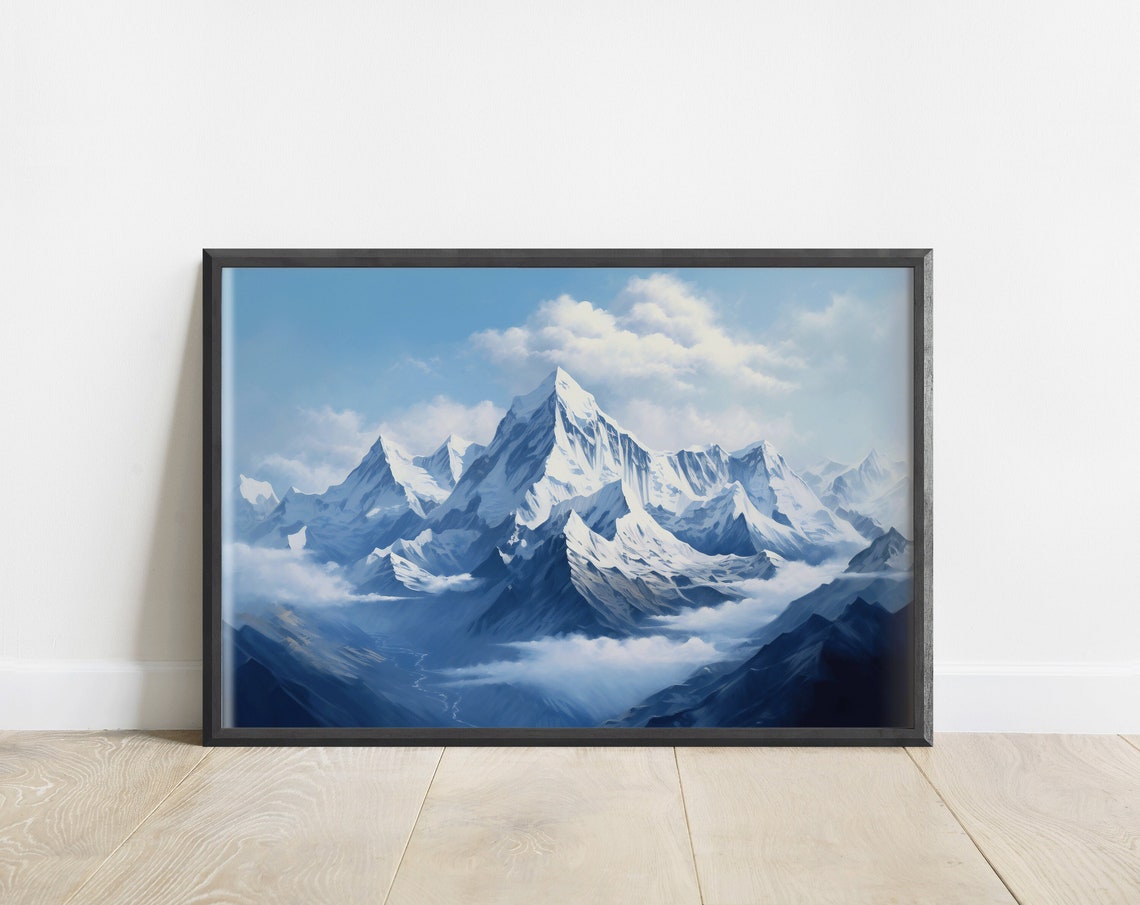 Snow-Capped Himalayan Peaks Blue Mountain Landscape Wall Poster