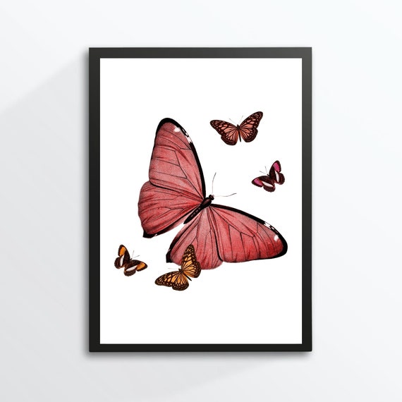 Din A4 Art Print Without Frame Butterfly Butterflies Pink Butterfly Antique Retro Romance Pink Nature Picture Poster Gift