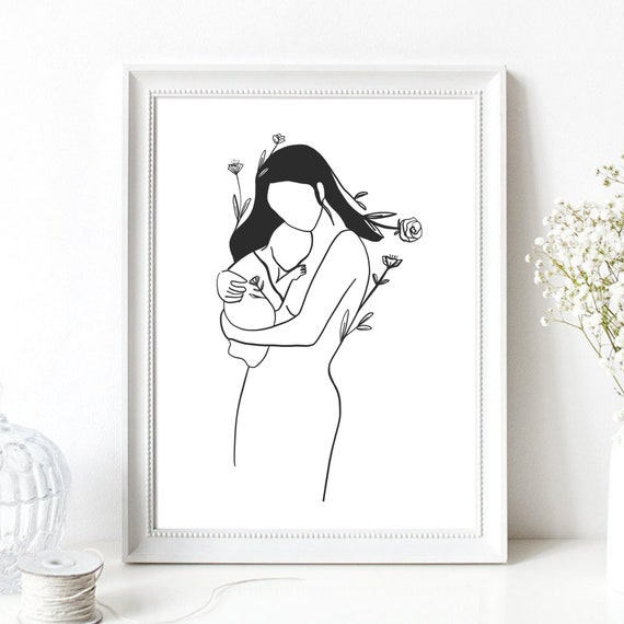 Din A4 Art Print Without Frame Mother With Baby Pregnancy Baby Newborn Maternity Mother Midwife Gift Print Poster Image