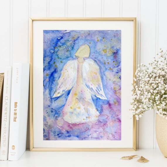 Din A4 Art Print Without Frame Angel Guardian Angel Painting Watercolor Spirituality Faith Gift Poster Image