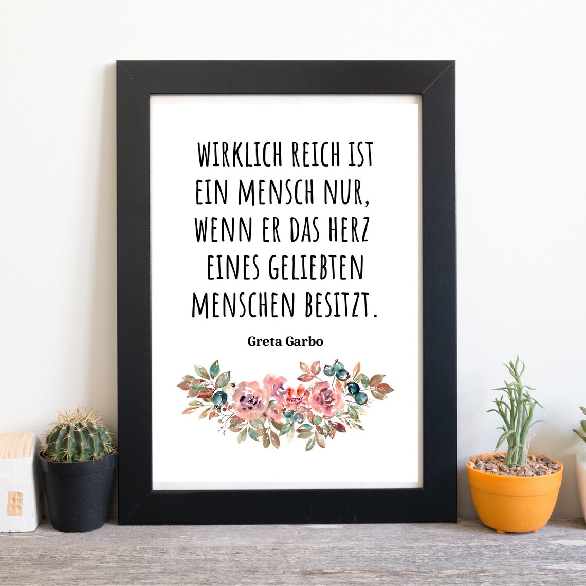 Greta Garbo Love Quote with Watercolor Floral Garland Wall Poster - Image 2