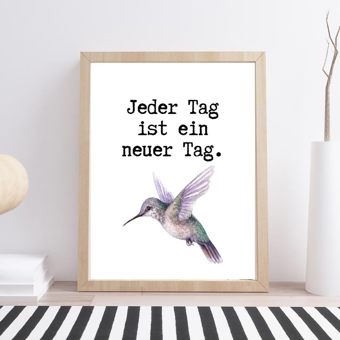 Inspirational New Day German Quote Watercolor Hummingbird Poster - Image 3