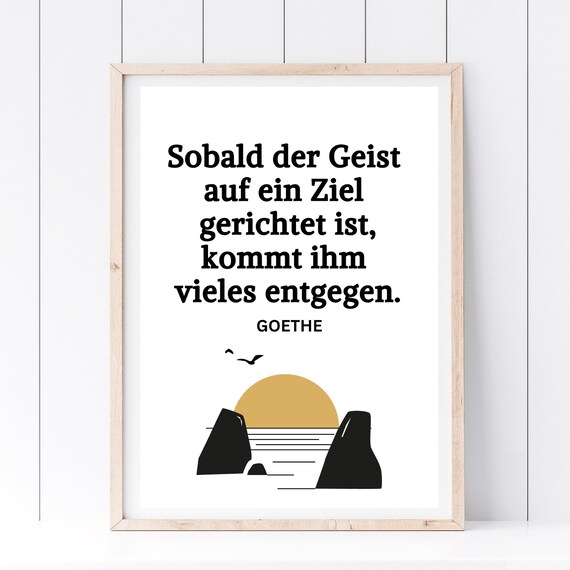 Goethe Goal Focus Quote Minimalist Sunset Cliffs Wall Art Print