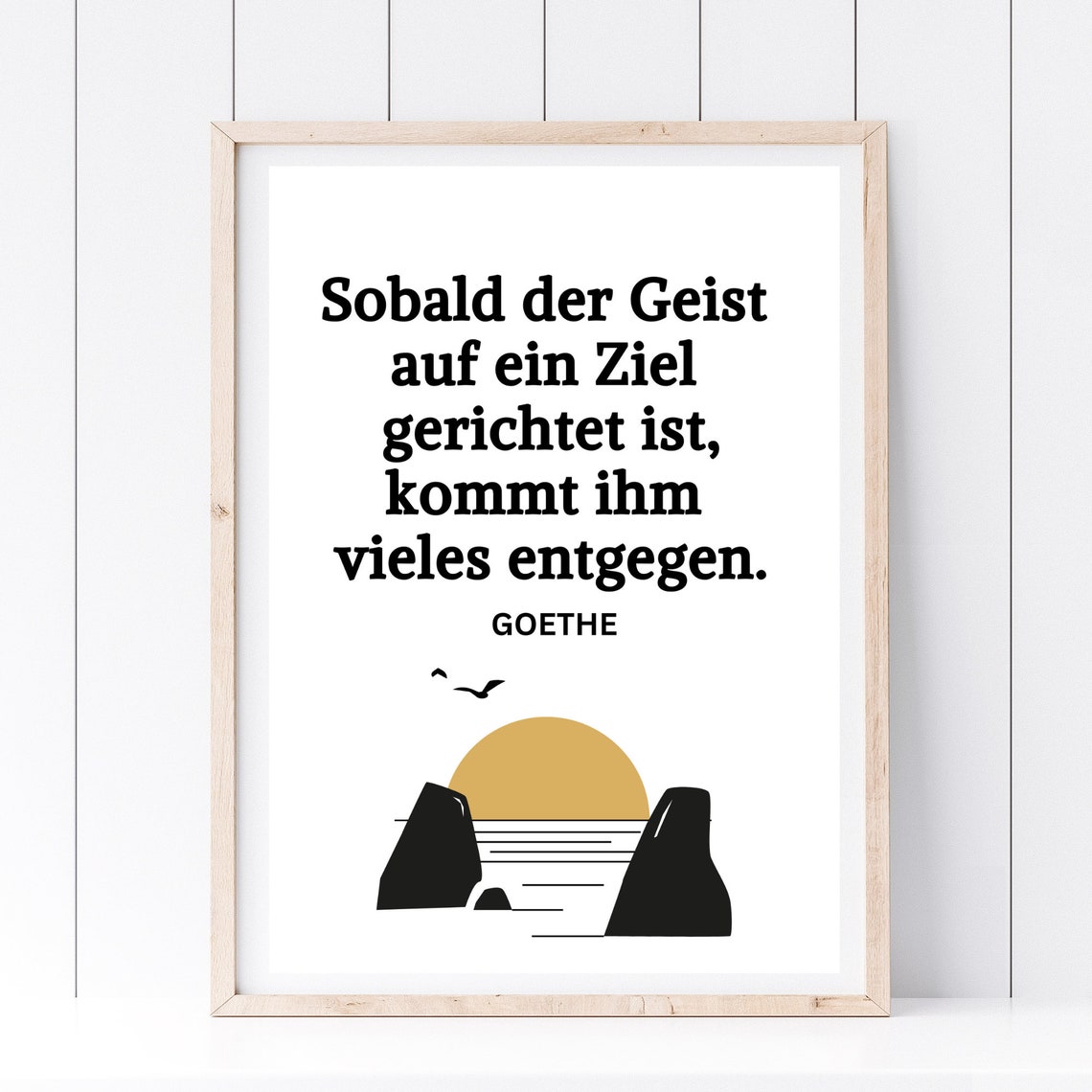 Goethe Goal Focus Quote Minimalist Sunset Cliffs Wall Art Print