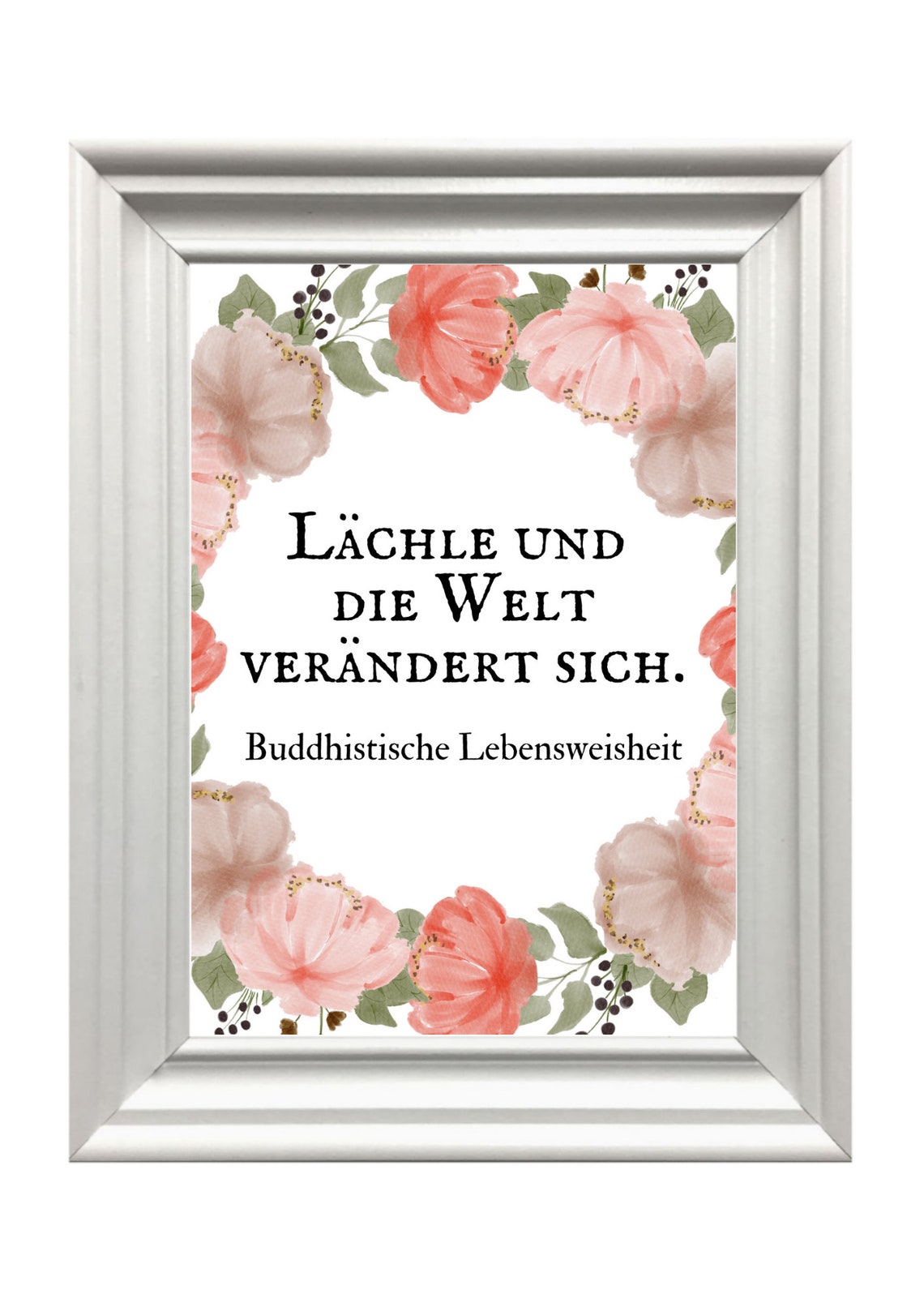 Din A4 Art Print Without Frame Saying Buddha Smiles And The World Changes Motivation Laughter Joy Quote Gift - Image 2