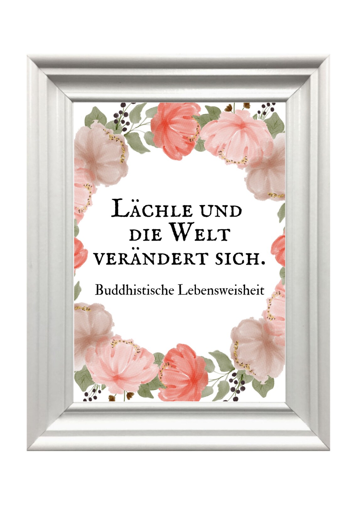 Smile And The World Changes Buddhist Wisdom Floral Watercolor Quote Poster - Image 2