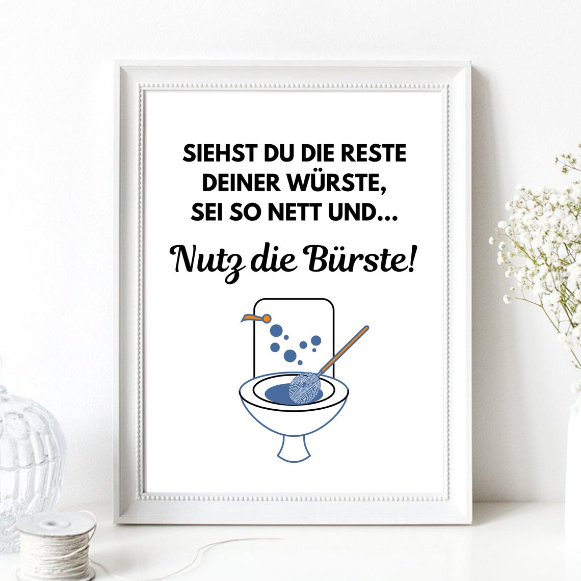Funny German Toilet Brush Sign Bathroom Humor Typography Poster - Image 2