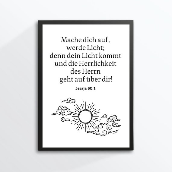 Din A4 Art Print Without Frame Saying Isaiah Bible Verse Become Light Religion God Church Typography Christian Picture Gift