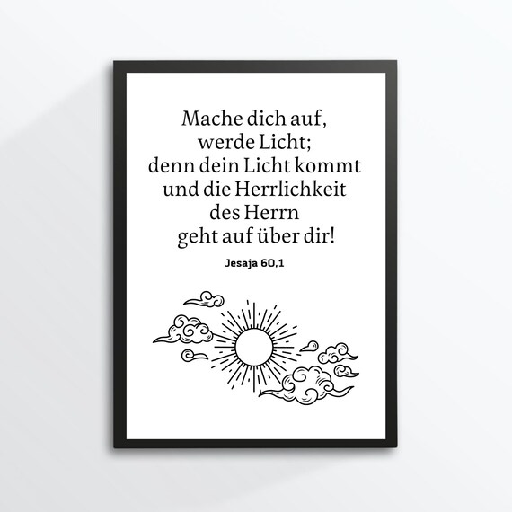 German Bible Verse Isaiah Arise Shine Sun Christian Typography Poster
