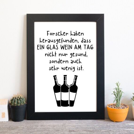 Funny German Wine Quote Three Bottles Black And White Typography Poster
