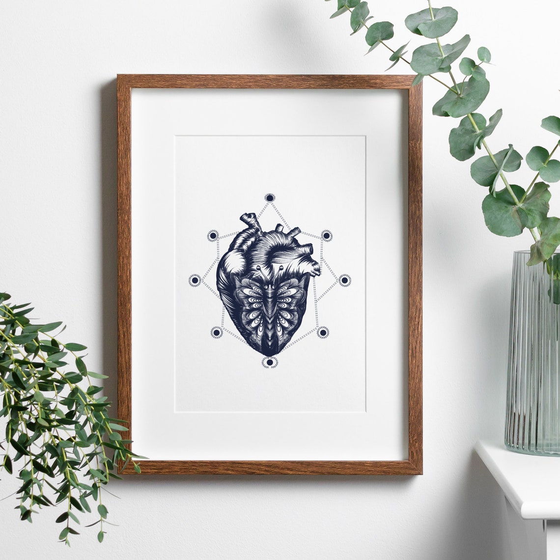 Din A4 Art Print Without Frame Heart Moth Butterfly Tattoo Style Gothic Occult Print Poster - Image 2