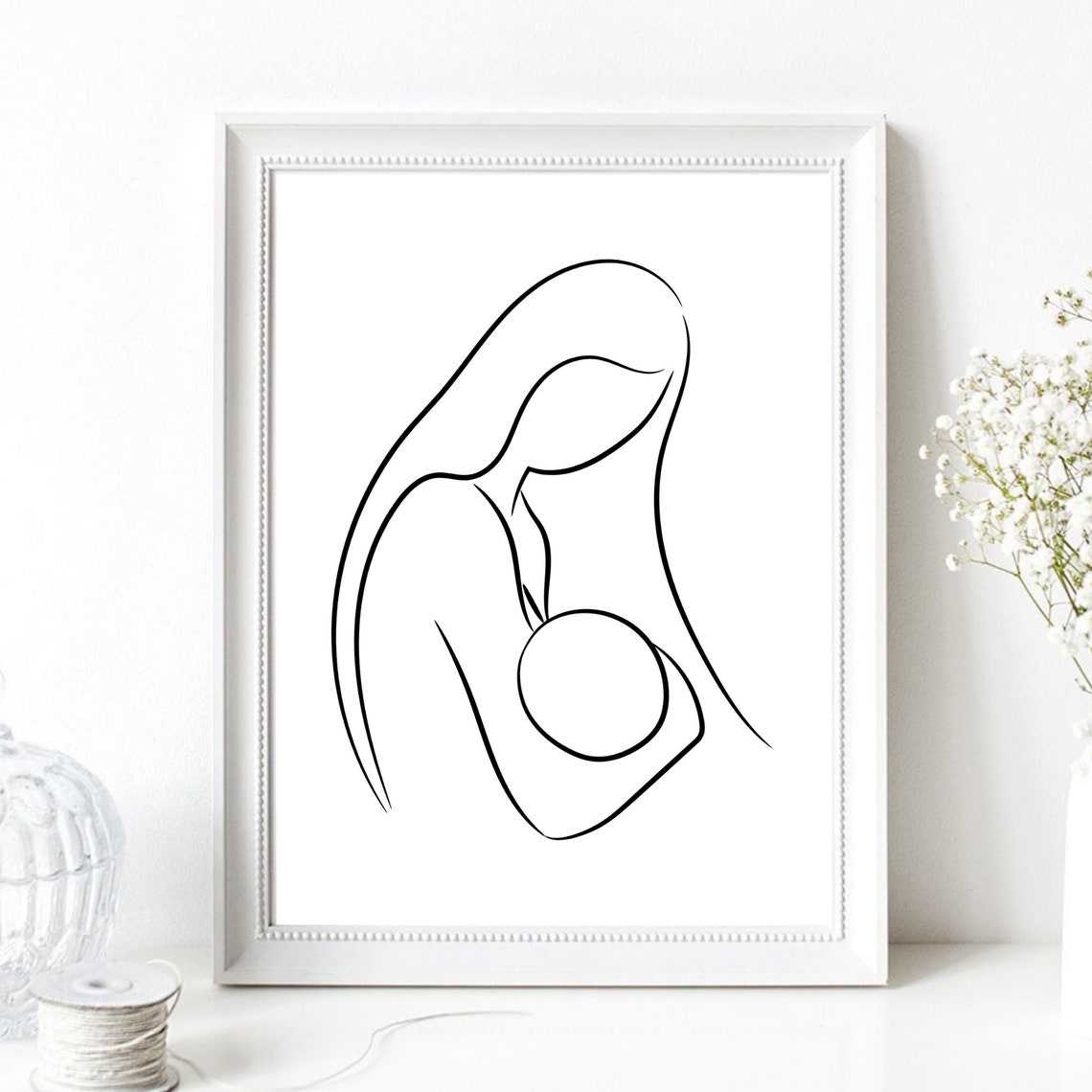 Breastfeeding Mother Abstract Minimal Line Art Newborn Love Poster
